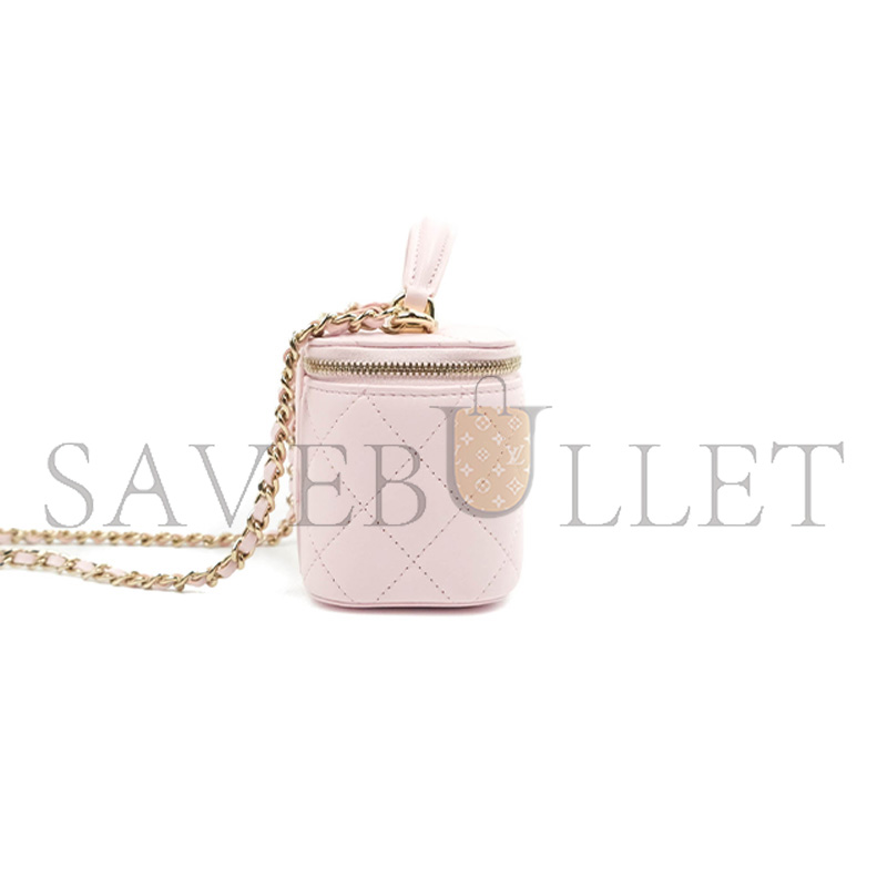 Ch*el mini top handle vanity with chain light pink lambskin gold hardware (10*9*7cn)